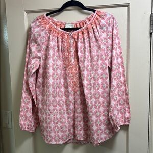Sigrid Olsen Pink/WhiteTaupe Medallion Patterned Lightweight Blouse L - Like New